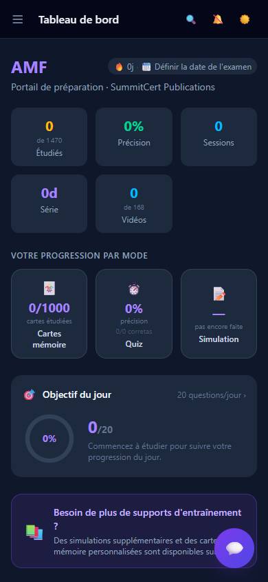 Examen AMF (certification professionnelle) — Tableau de bord