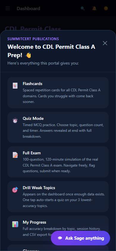CDL Permit Class A — Dashboard