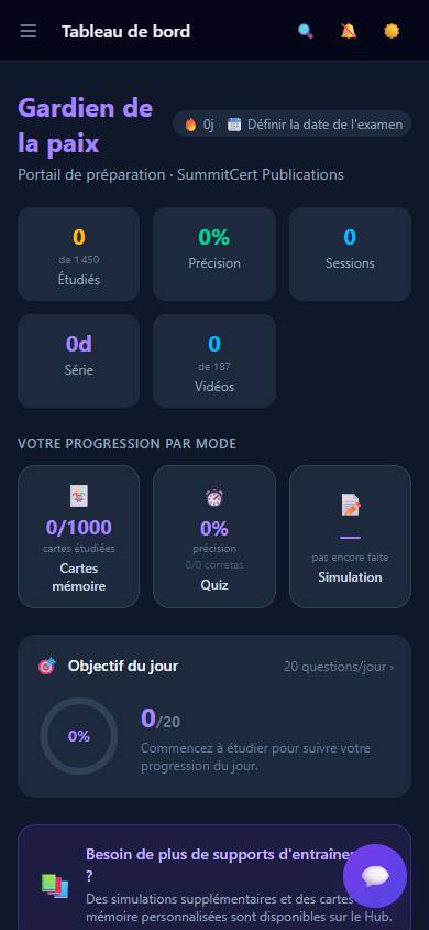 Concours Gardien de la paix — Tableau de bord